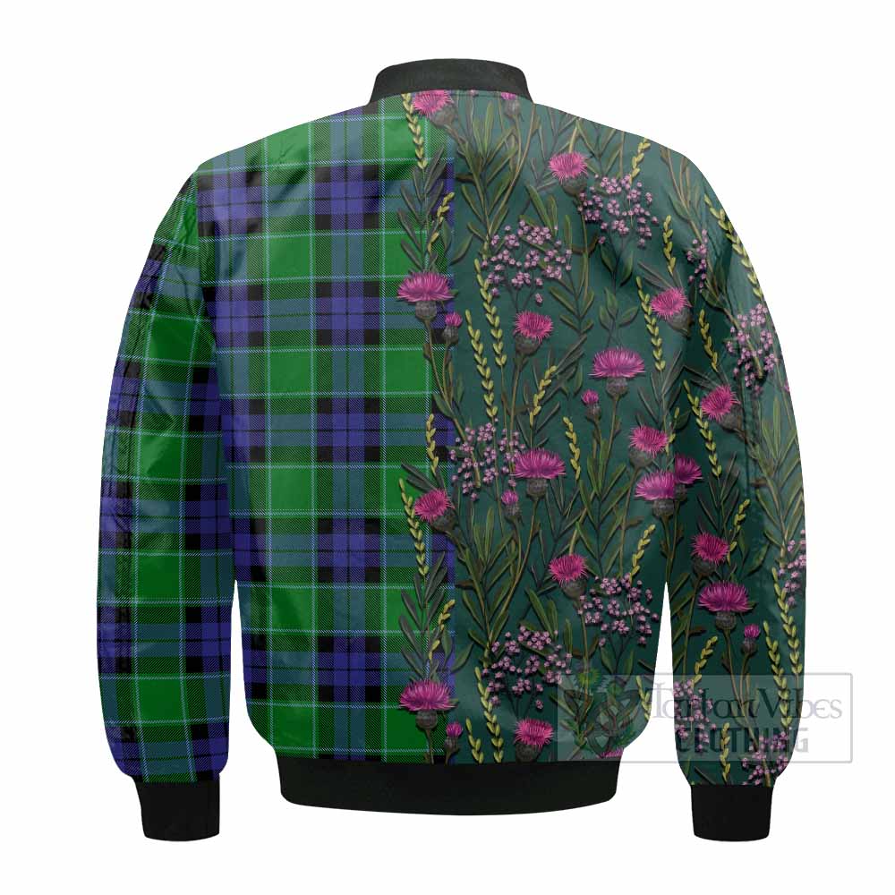 Monteith Family Crest Tartan Bomber Jacket Scottish Thistle Flower Pattern Half Style - Tartan Vibes Clothing