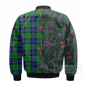 Monteith Family Crest Tartan Bomber Jacket Scottish Thistle Flower Pattern Half Style
