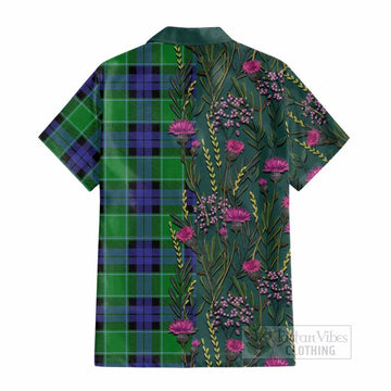 Monteith Family Crest Tartan Cotton Hawaiian Shirt Scottish Thistle Flower Pattern Half Style