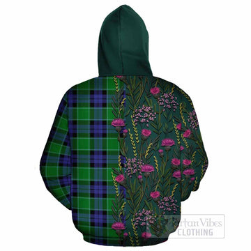 Monteith Family Crest Tartan Cotton Hoodie Scottish Thistle Flower Pattern Half Style
