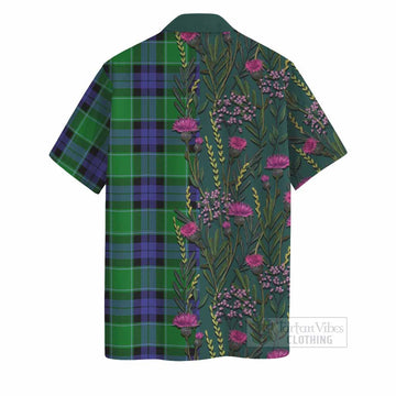 Monteith Family Crest Tartan Hawaiian Shirt Scottish Thistle Flower Pattern Half Style