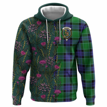 Monteith Family Crest Tartan Hoodie Scottish Thistle Flower Pattern Half Style
