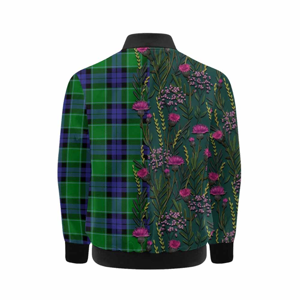 Monteith Family Crest Tartan Kid Bomber Jacket Scottish Thistle Flower Pattern Half Style - Tartan Vibes Clothing