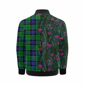 Monteith Family Crest Tartan Kid Bomber Jacket Scottish Thistle Flower Pattern Half Style