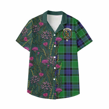 Monteith Family Crest Tartan Kid Hawaiian Shirt Scottish Thistle Flower Pattern Half Style