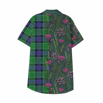 Monteith Family Crest Tartan Kid Hawaiian Shirt Scottish Thistle Flower Pattern Half Style