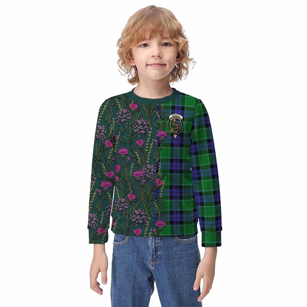 Monteith Family Crest Tartan Kid Knitted Sweatshirt Scottish Thistle Flower Pattern Half Style - Tartan Vibes Clothing