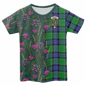 Monteith Family Crest Tartan Kid T-shirt Scottish Thistle Flower Pattern Half Style