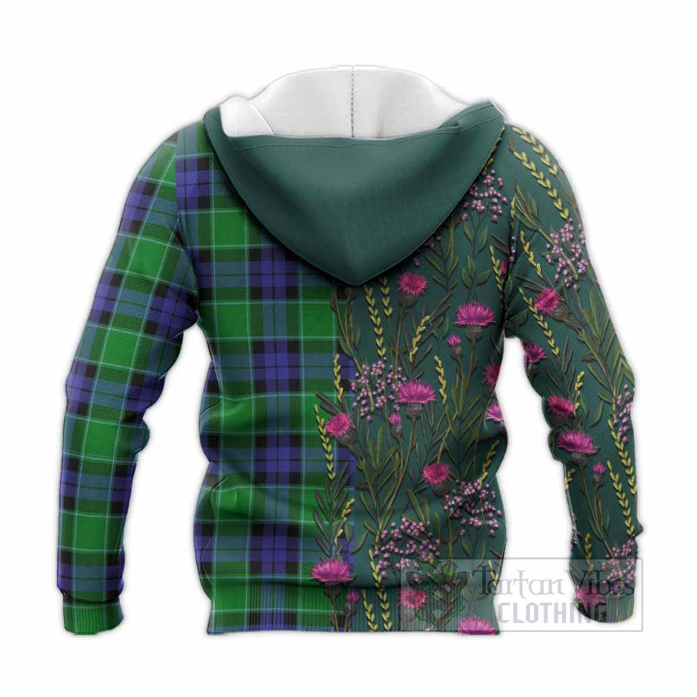 Monteith Family Crest Tartan Knitted Hoodie Scottish Thistle Flower Pattern Half Style - Tartan Vibes Clothing