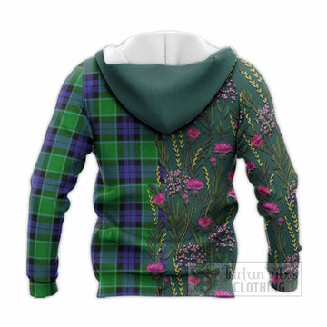 Monteith Family Crest Tartan Knitted Hoodie Scottish Thistle Flower Pattern Half Style