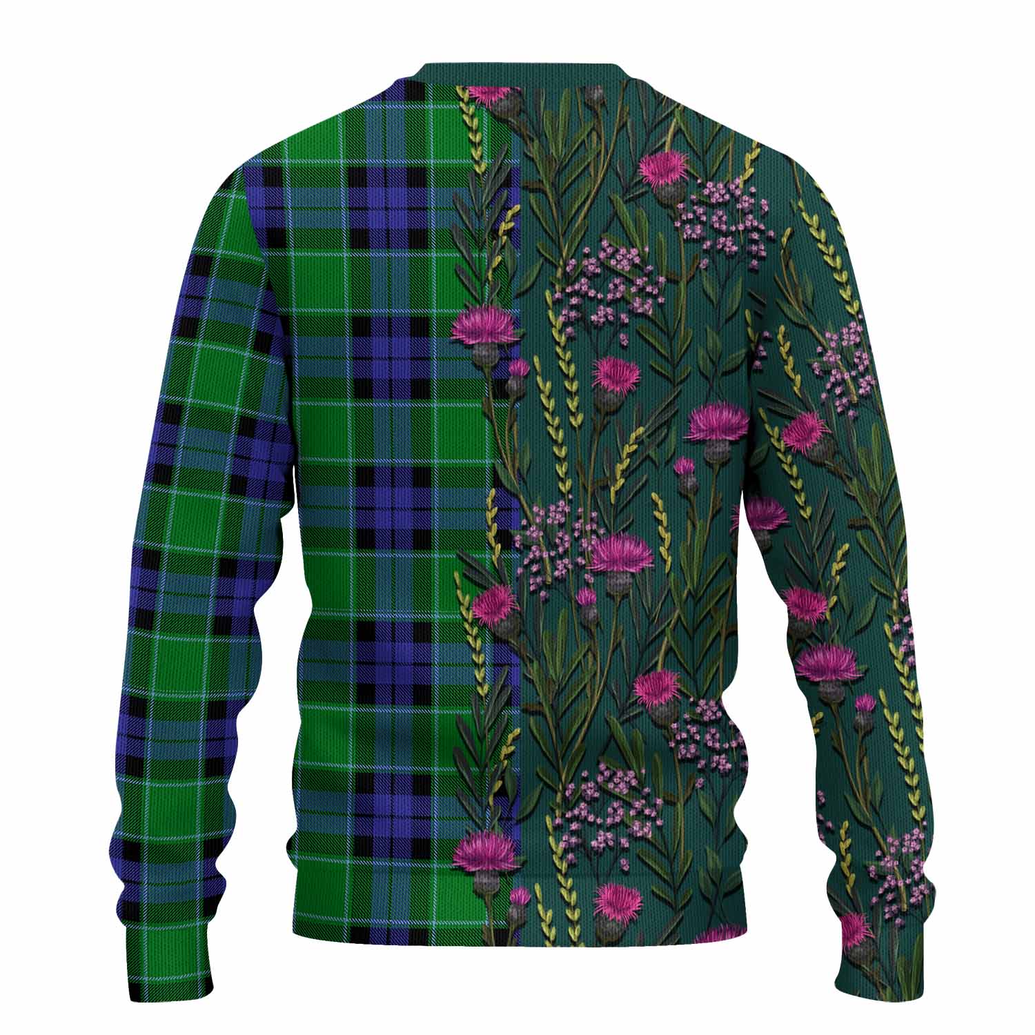 Monteith Family Crest Tartan Knitted Sweater Scottish Thistle Flower Pattern Half Style - Tartan Vibes Clothing