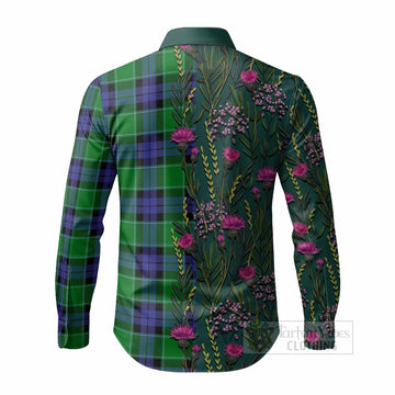 Monteith Family Crest Tartan Long Sleeve Button Shirts Scottish Thistle Flower Pattern Half Style