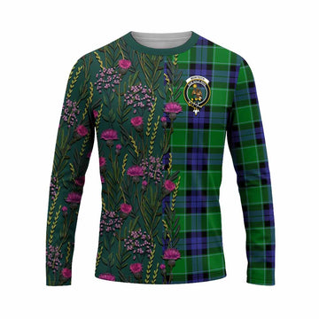Monteith Family Crest Tartan Long Sleeve T-Shirt Scottish Thistle Flower Pattern Half Style