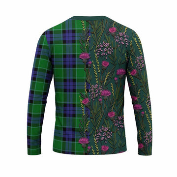 Monteith Family Crest Tartan Long Sleeve T-Shirt Scottish Thistle Flower Pattern Half Style