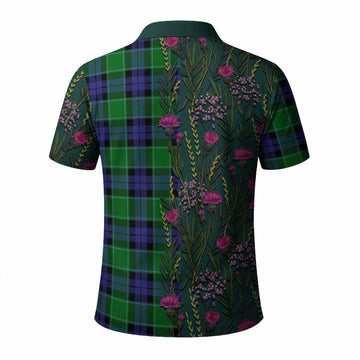 Monteith Family Crest Tartan Polo Shirt Scottish Thistle Flower Pattern Half Style