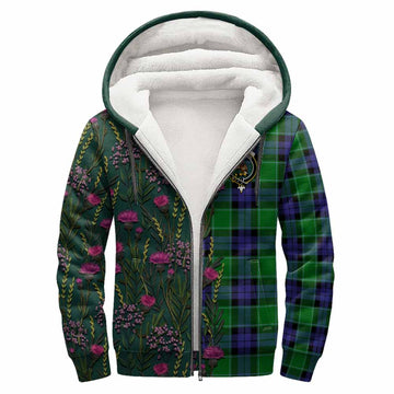 Monteith Family Crest Tartan Sherpa Hoodie Scottish Thistle Flower Pattern Half Style