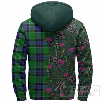 Monteith Family Crest Tartan Sherpa Hoodie Scottish Thistle Flower Pattern Half Style