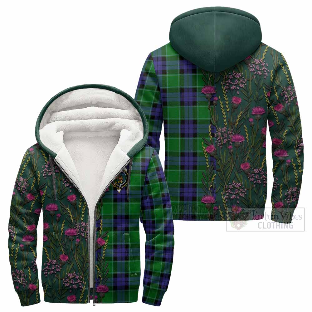 Monteith Family Crest Tartan Sherpa Hoodie Scottish Thistle Flower Pattern Half Style - Tartan Vibes Clothing