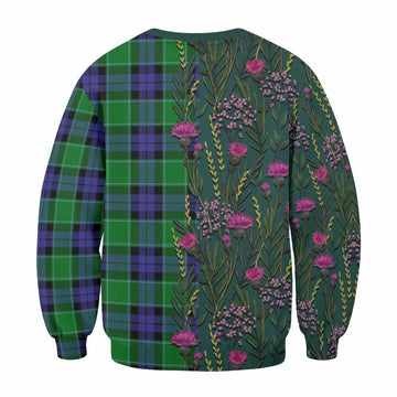 Monteith Family Crest Tartan Sweatshirt Scottish Thistle Flower Pattern Half Style