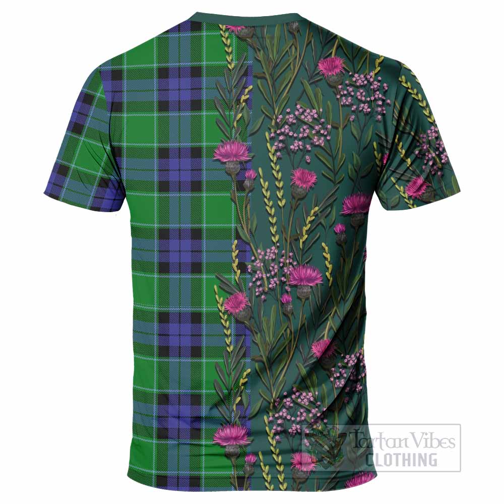 Monteith Family Crest Tartan T-Shirt Scottish Thistle Flower Pattern Half Style - Tartan Vibes Clothing