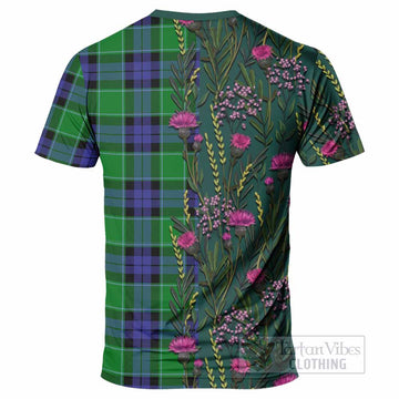 Monteith Family Crest Tartan T-Shirt Scottish Thistle Flower Pattern Half Style
