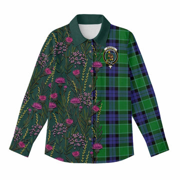 Monteith Family Crest Tartan Women Casual Shirt Scottish Thistle Flower Pattern Half Style