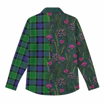 Monteith Family Crest Tartan Women Casual Shirt Scottish Thistle Flower Pattern Half Style