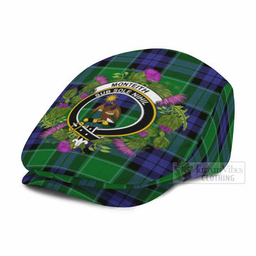 Monteith Scotland Tartan Crest Thistle Heritage Flat Cap, Jeff Cap