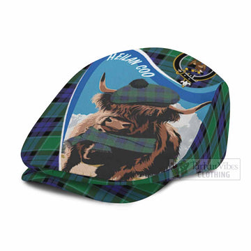 Monteith Scottish Heilan Coo Tartan Crest Flat Cap, Jeff Cap