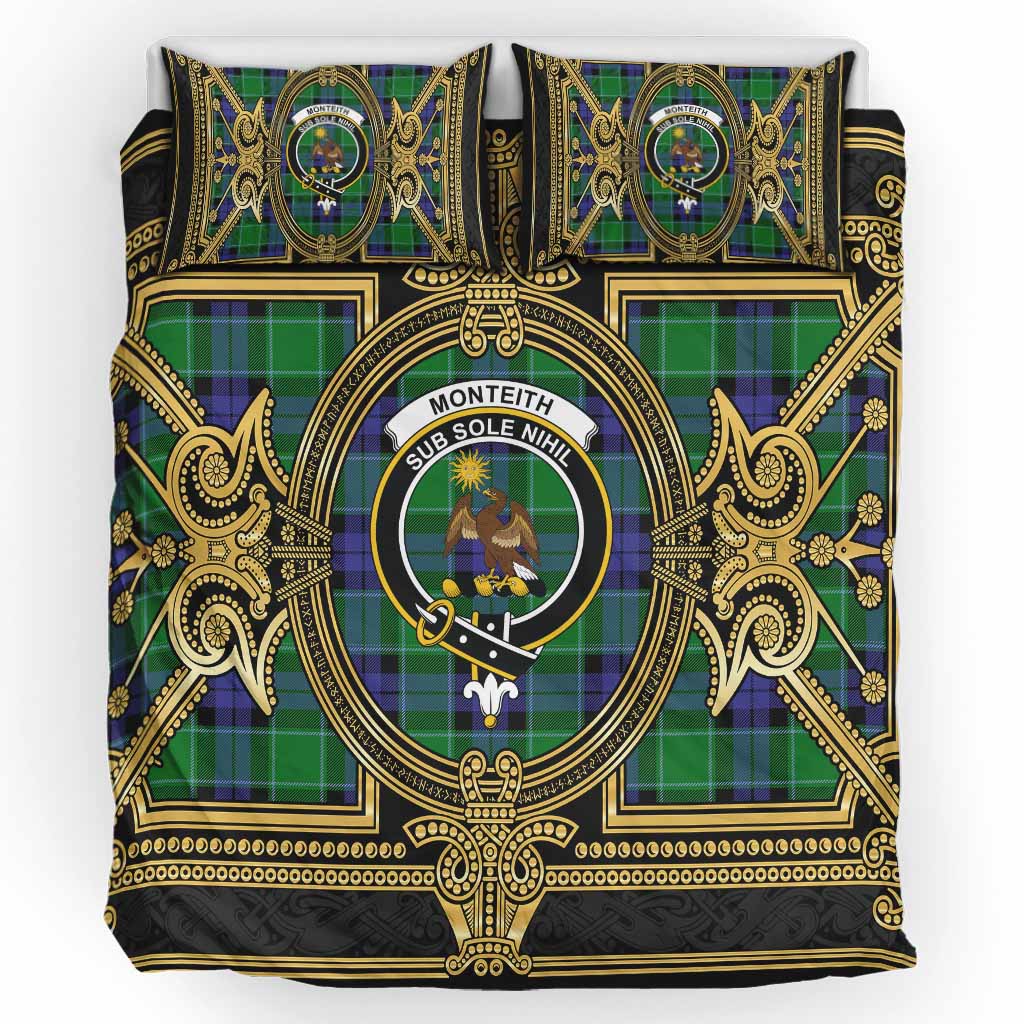 Monteith Scottish Tartan Crest Bedding Set Royal Stylized