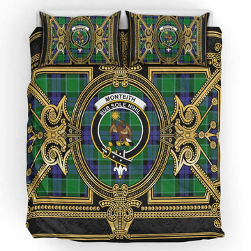 Monteith Scottish Tartan Crest Bedding Set Royal Stylized