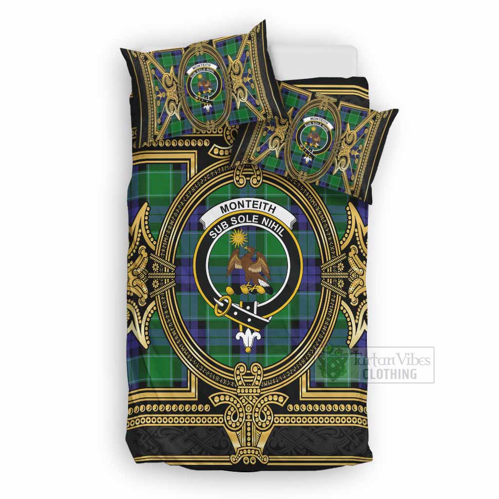 Monteith Scottish Tartan Crest Bedding Set Royal Stylized