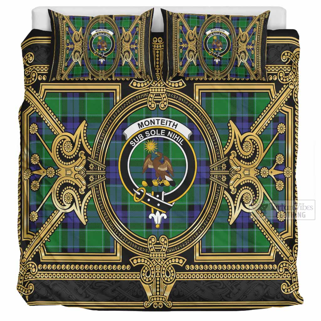 Monteith Scottish Tartan Crest Bedding Set Royal Stylized