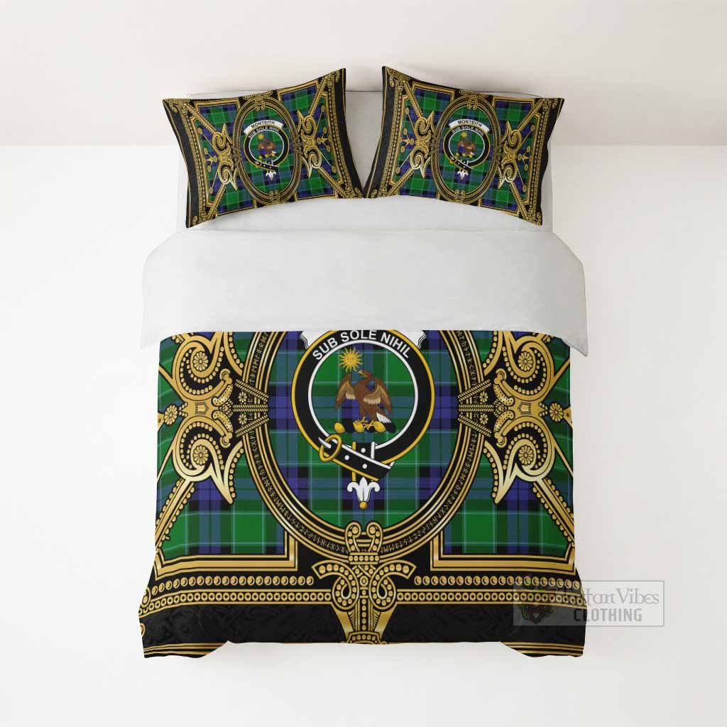 Monteith Scottish Tartan Crest Bedding Set Royal Stylized
