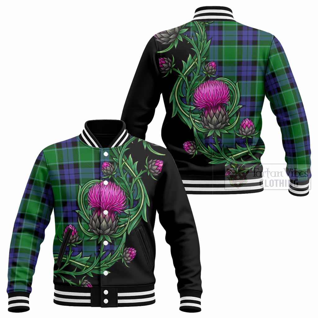 Monteith Tartan Baseball Jacket Resilient Scottish Thistle - Tartan Vibes Clothing