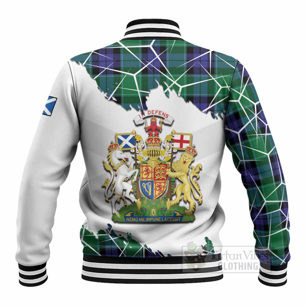 Monteith Tartan Baseball Jacket with Family Crest and Lion Rampant Grunge Style