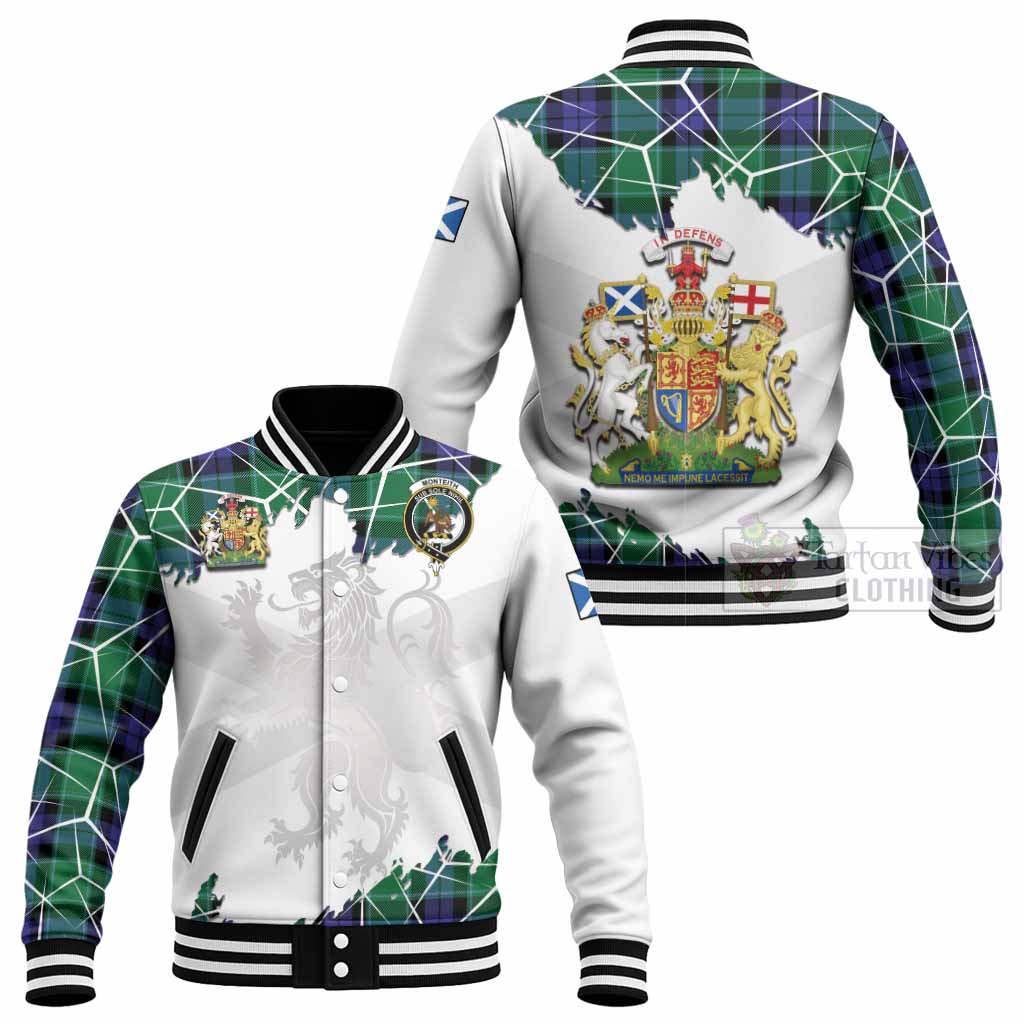 Monteith Tartan Baseball Jacket with Family Crest and Lion Rampant Grunge Style