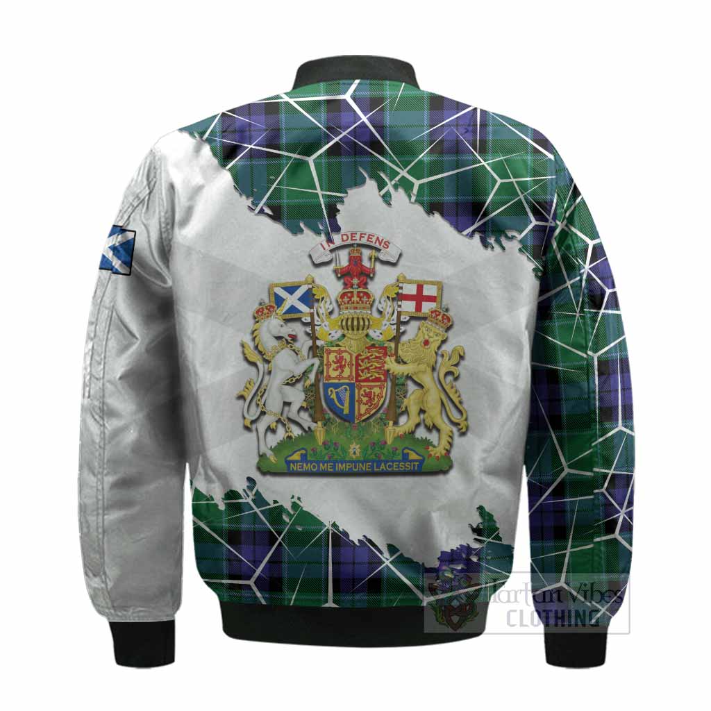 Monteith Tartan Bomber Jacket with Family Crest and Lion Rampant Grunge Style