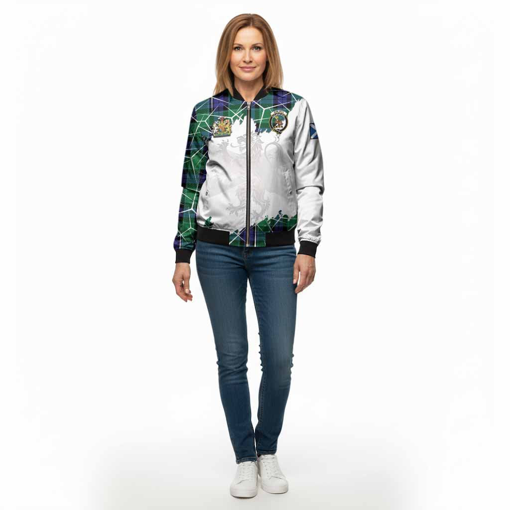 Monteith Tartan Bomber Jacket with Family Crest and Lion Rampant Grunge Style