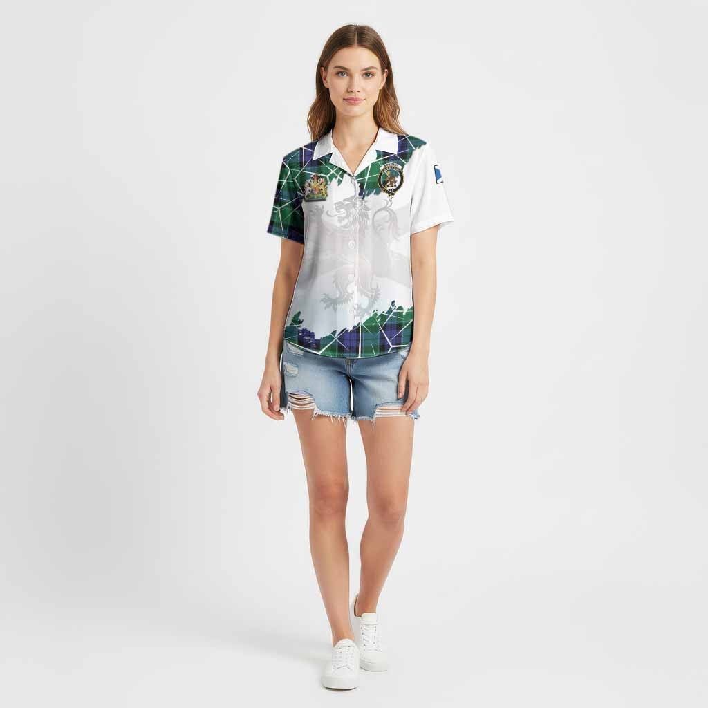 Monteith Tartan Cotton Hawaiian Shirt with Family Crest and Lion Rampant Grunge Style