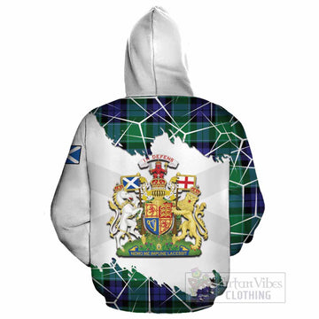 Monteith Tartan Cotton Hoodie with Family Crest and Lion Rampant Grunge Style