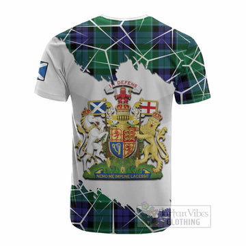 Monteith Tartan Cotton T-shirt with Family Crest and Lion Rampant Grunge Style