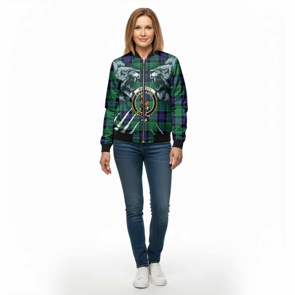 Monteith Tartan Crest Bomber Jacket Ferocious Lion Style - Tartan Vibes Clothing