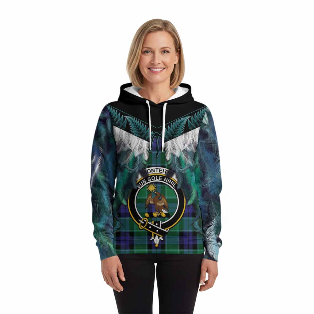 Monteith Tartan Crest Hoodie New Zealand Maori Korowai Cloak