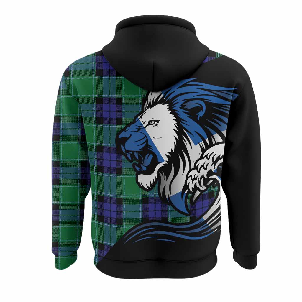 Monteith Tartan Crest Hoodie Scottish Golden Lions Wave Flow