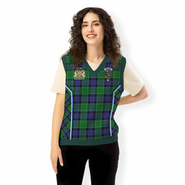 Monteith Tartan Crest Knitted V-Neck Vest Scotland Coat of Arm Flag Style