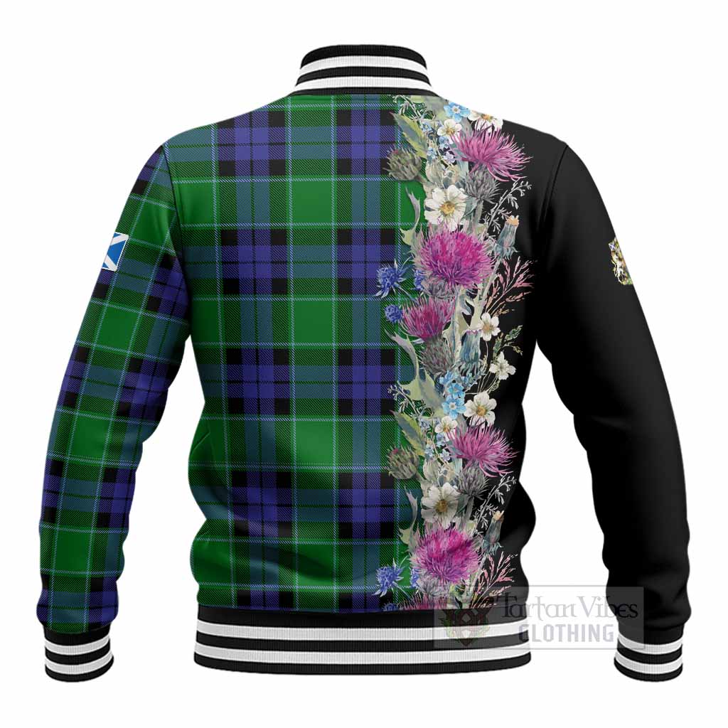 Monteith Tartan Crest Thistle Floral Baseball Jacket - Tartan Vibes Clothing