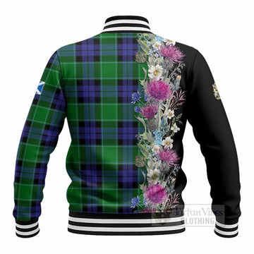 Monteith Tartan Crest Thistle Floral Baseball Jacket - Tartan Vibes Clothing