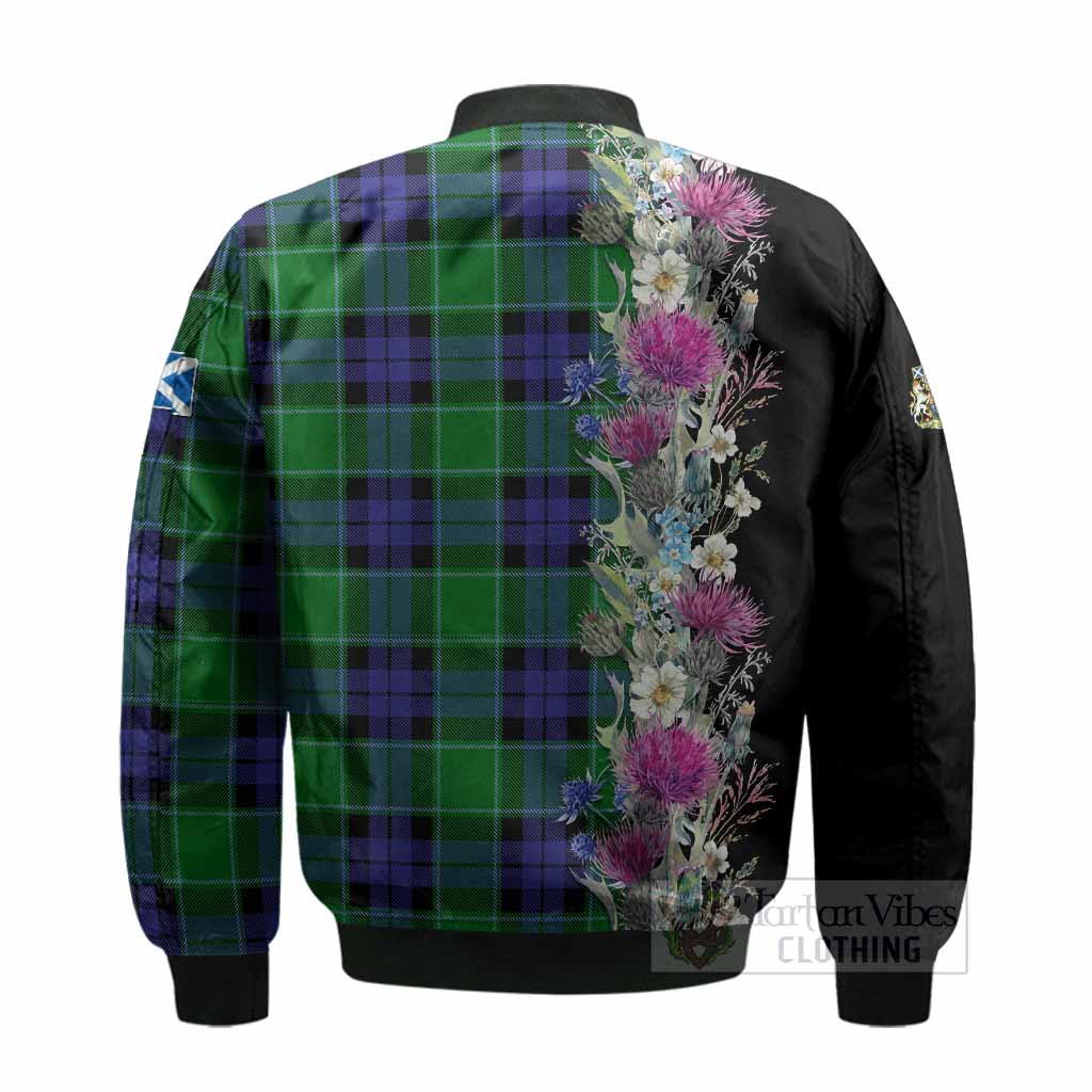 Monteith Tartan Crest Thistle Floral Bomber Jacket - Tartan Vibes Clothing