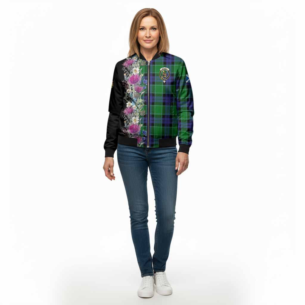 Monteith Tartan Crest Thistle Floral Bomber Jacket - Tartan Vibes Clothing